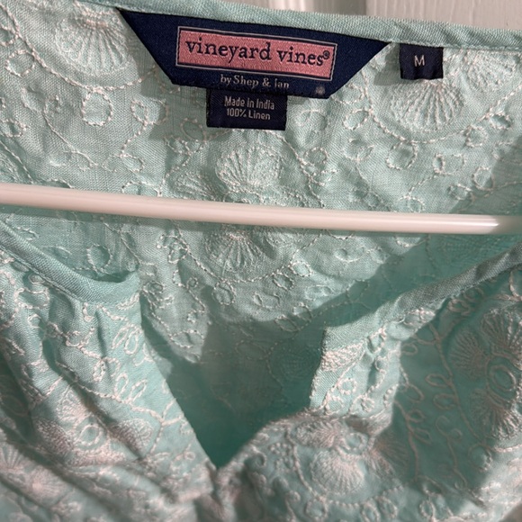Vineyard Vines by Shep & Ian Linen Top sky blue Medium white thread pattern cute - Picture 7 of 10